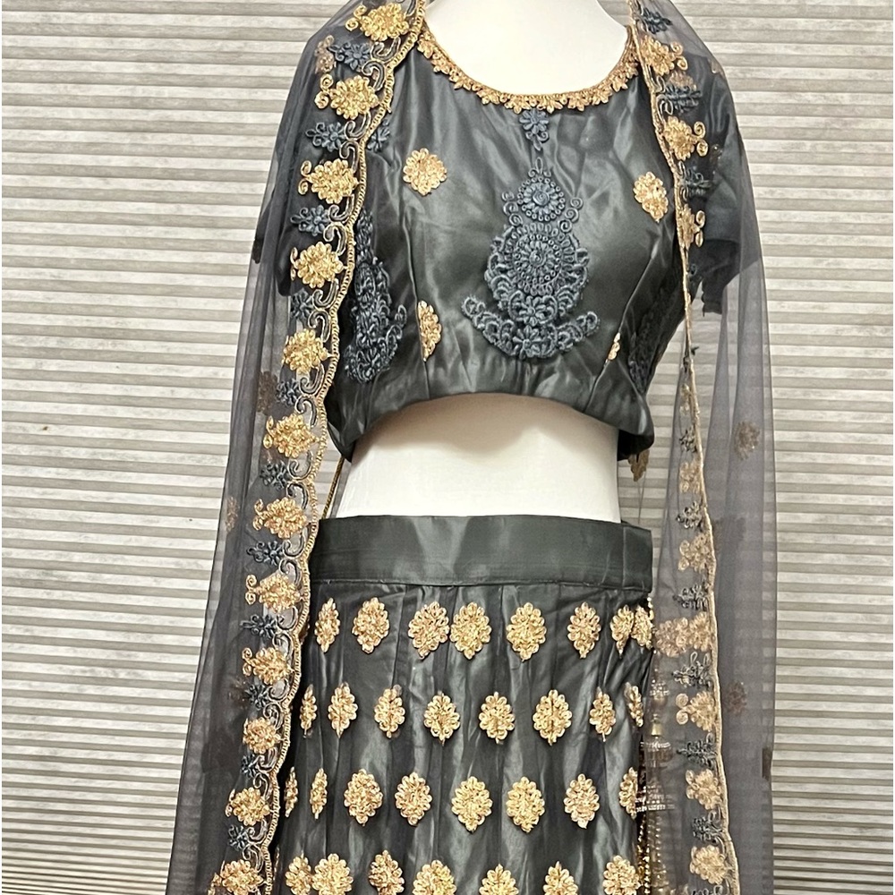 Beautiful Net party wear  Lehenga (Gray&Gold)